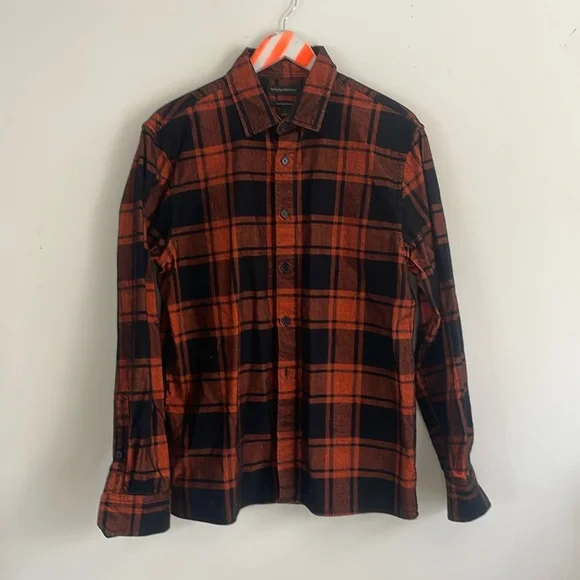 Banana Republic plaid corduroy shirt black and orange - Picture 1 of 5